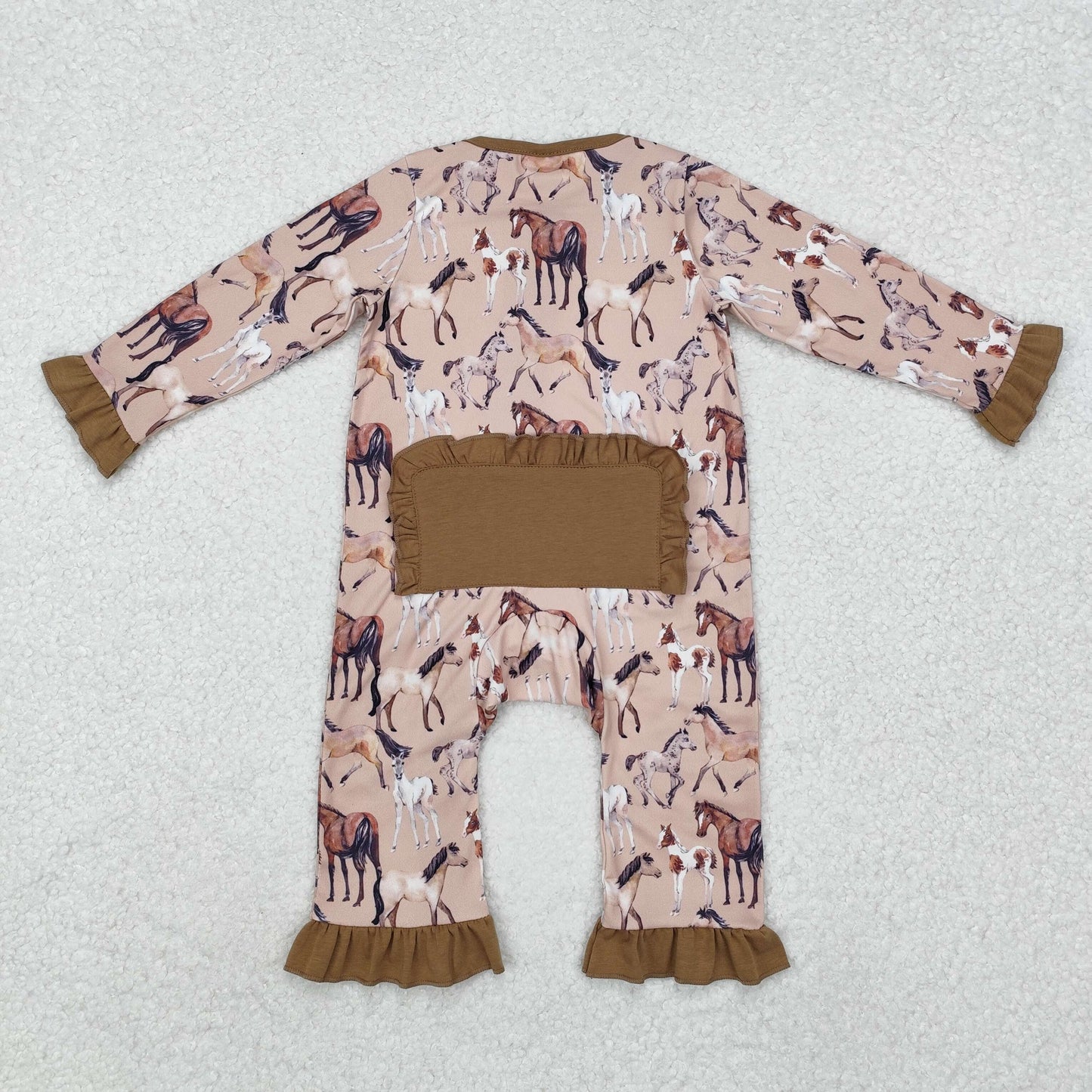 LR1771  Long sleeves horse western kids girls zipper romper