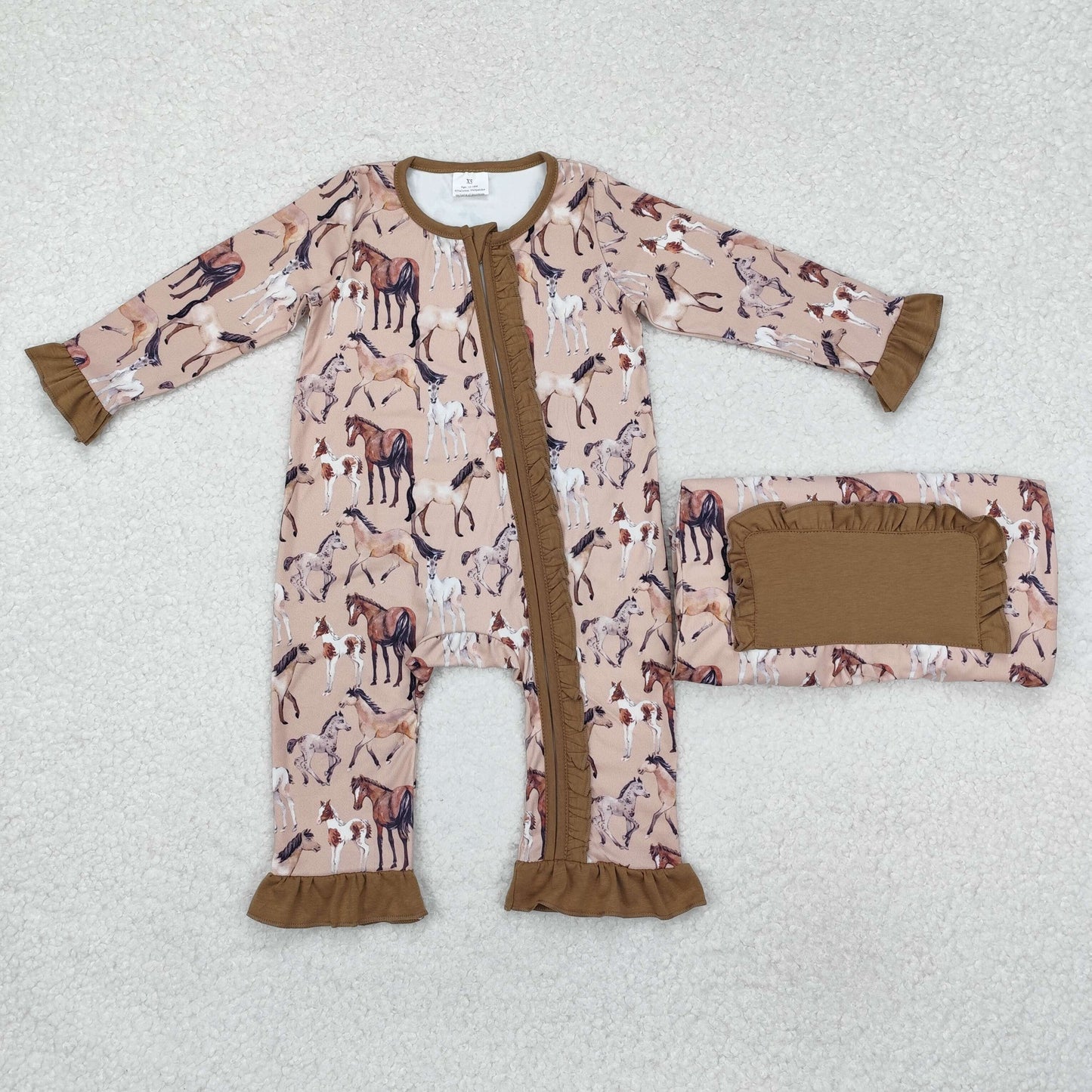 LR1771  Long sleeves horse western kids girls zipper romper