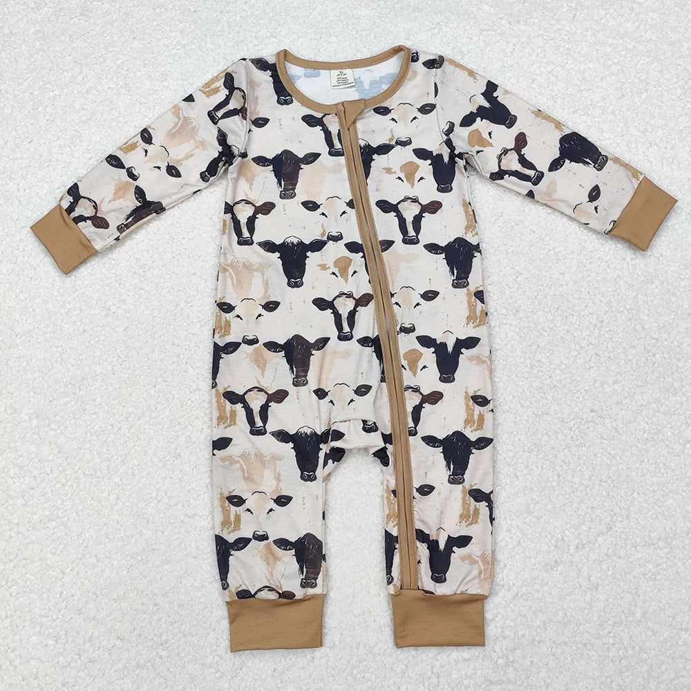 2.6 RTS Sibling Baby Infant Boys Girls Western Bamboo Zip Rompers