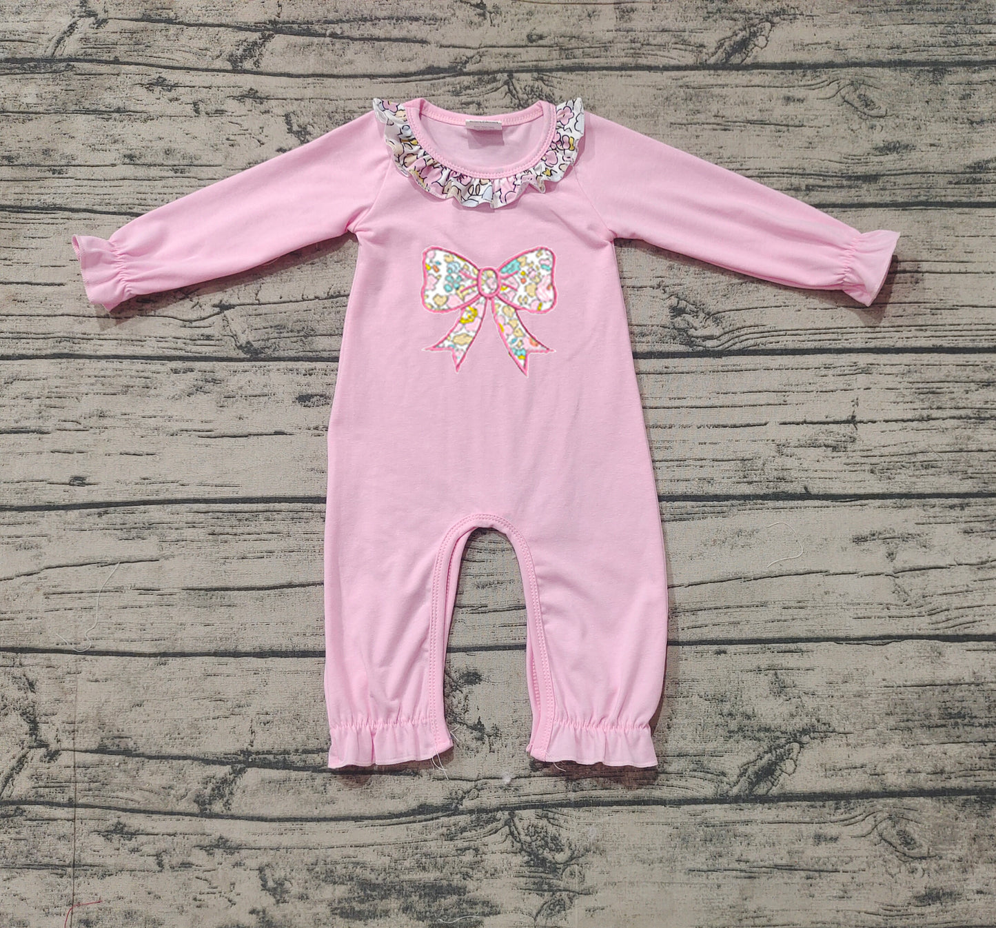 No moq LR1812 Pre-order Size 0-3m to 2t baby girls clothes embroidery long  sleeves romper