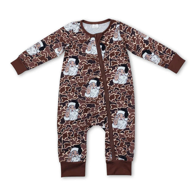 RTS Sibling milk silk Baby Girls And Boys Camo Santa Print Top Pants Pajamas Sets Dress Rompers Blankets