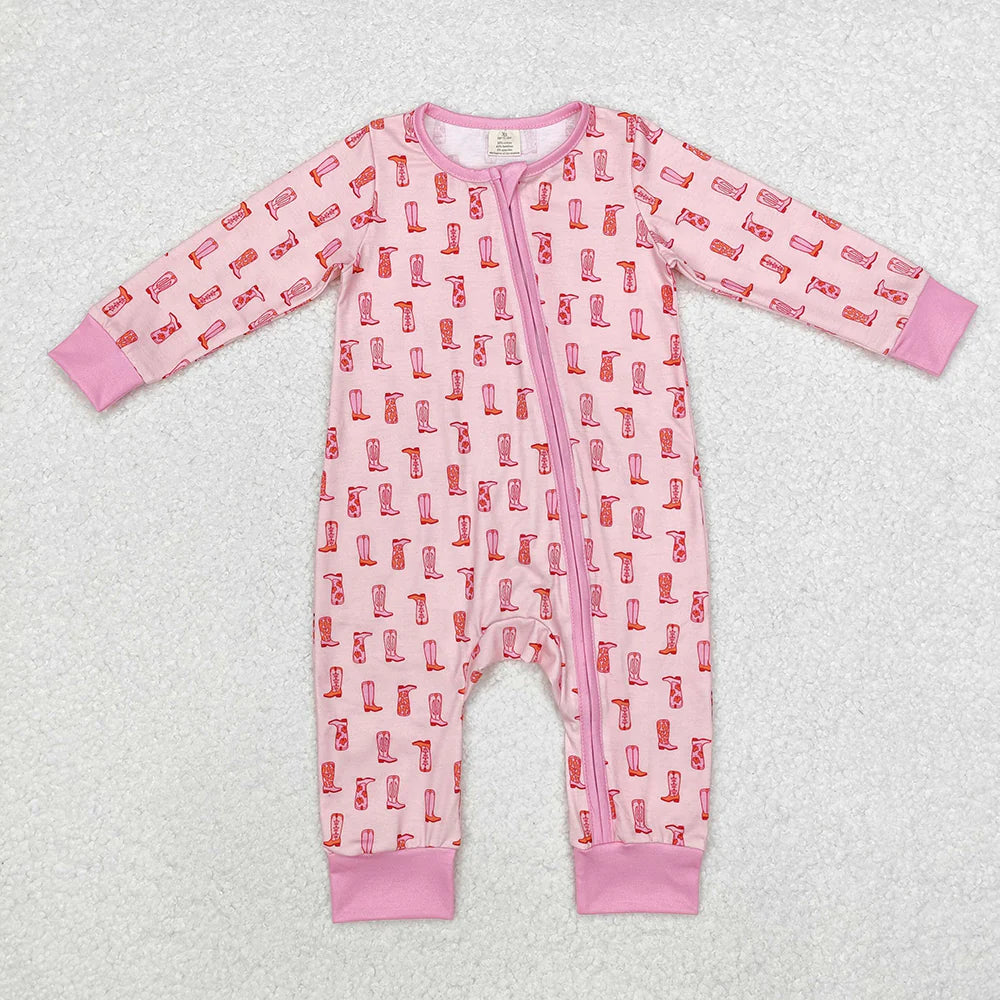 2.6 RTS Sibling Baby Infant Boys Girls Western Bamboo Zip Rompers