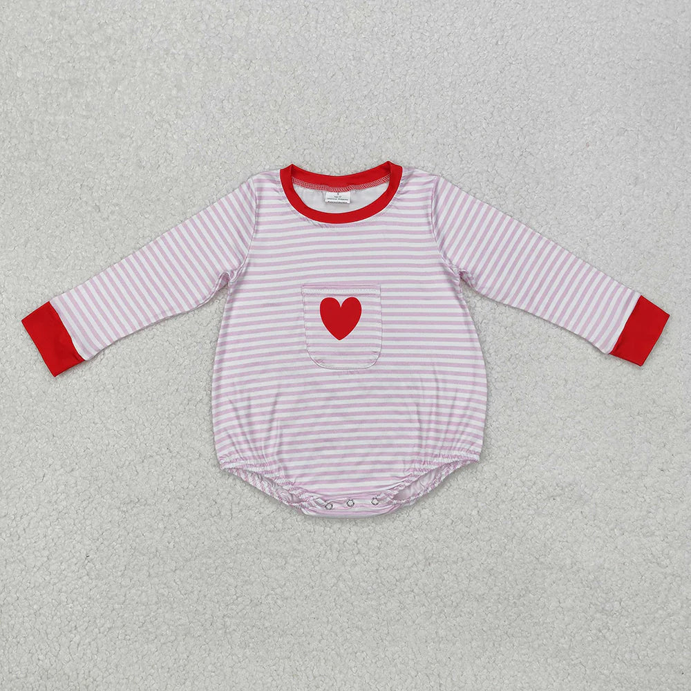 1.13 RTS Sibling Baby Girls Pink Stripes Heart Pockets Rompers Dresses