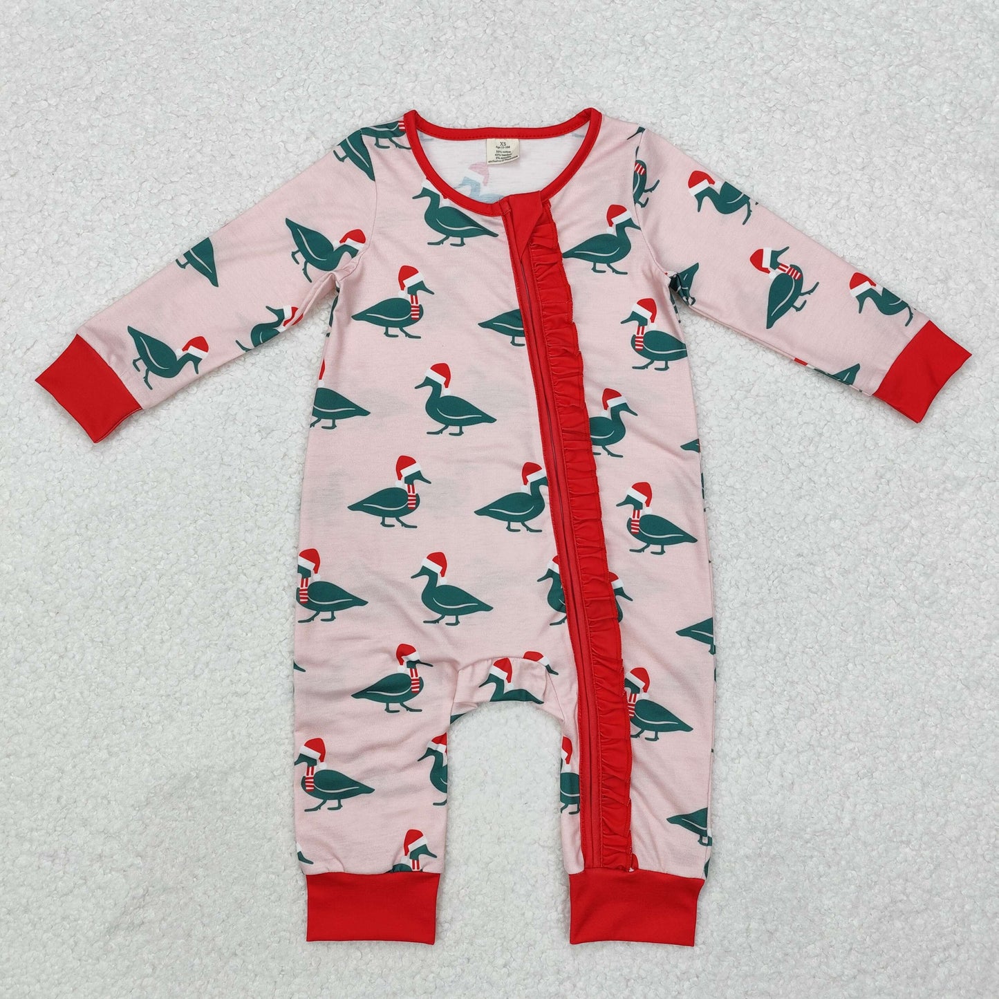 LR1862 Baby Infant Girls Christmas Ducks Zip Long Sleeve Rompers preorder