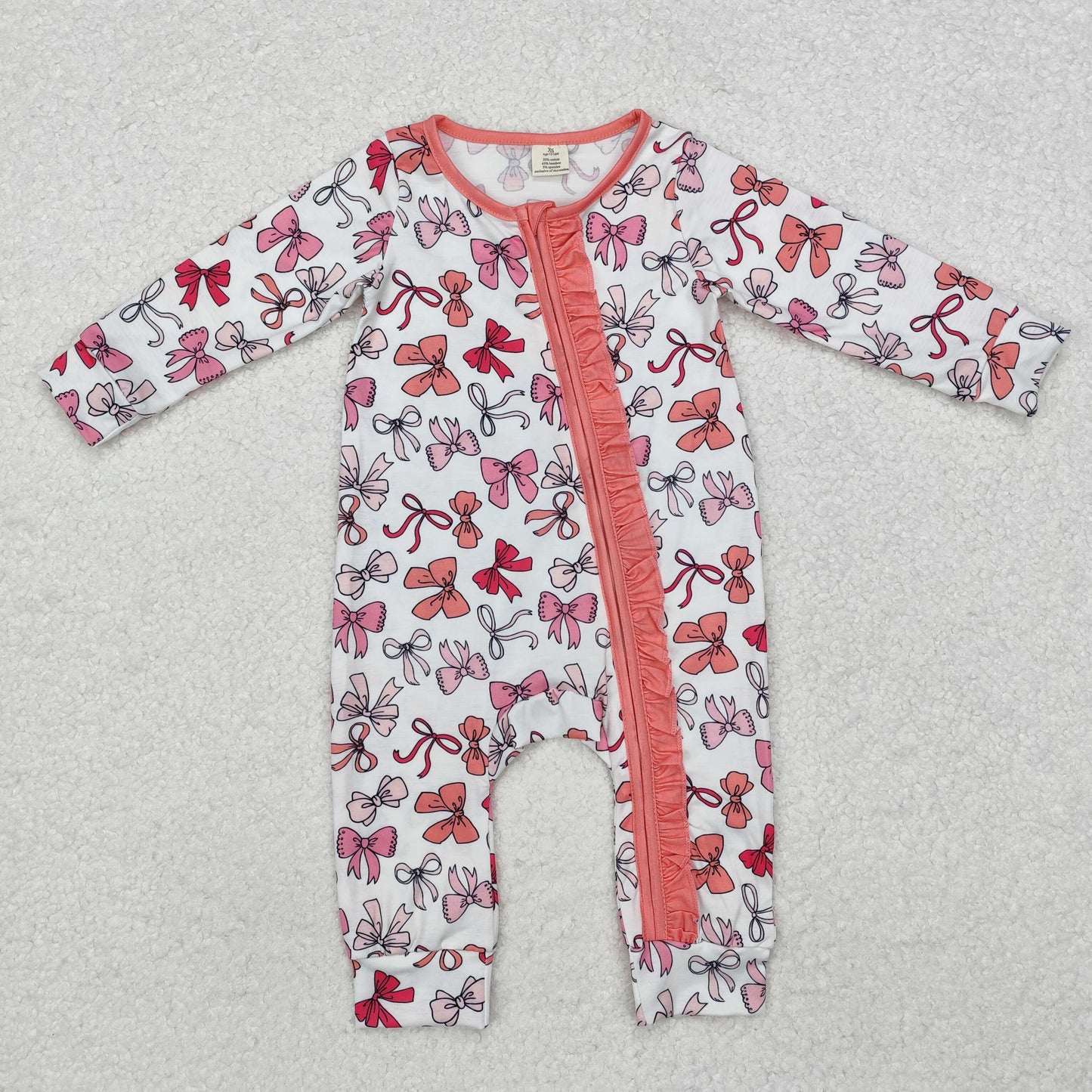 LR1905 Baby Infant Girls Valentines Pink Bows Long Sleeve Rompers preorder