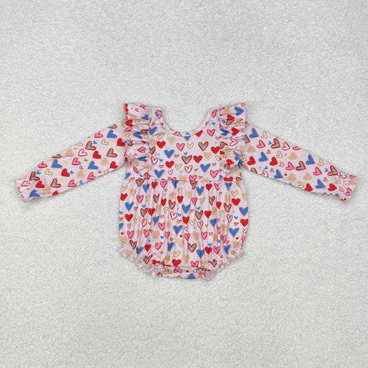 LR1917 Long sleeves heart baby girls valentine's day romper