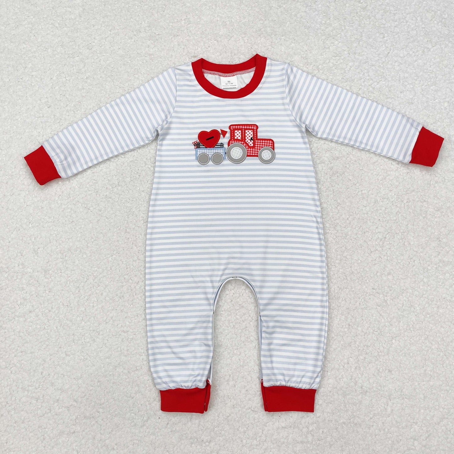 LR1924 Baby Infant Boys Valentines Grey Stripes Hearts Rompers