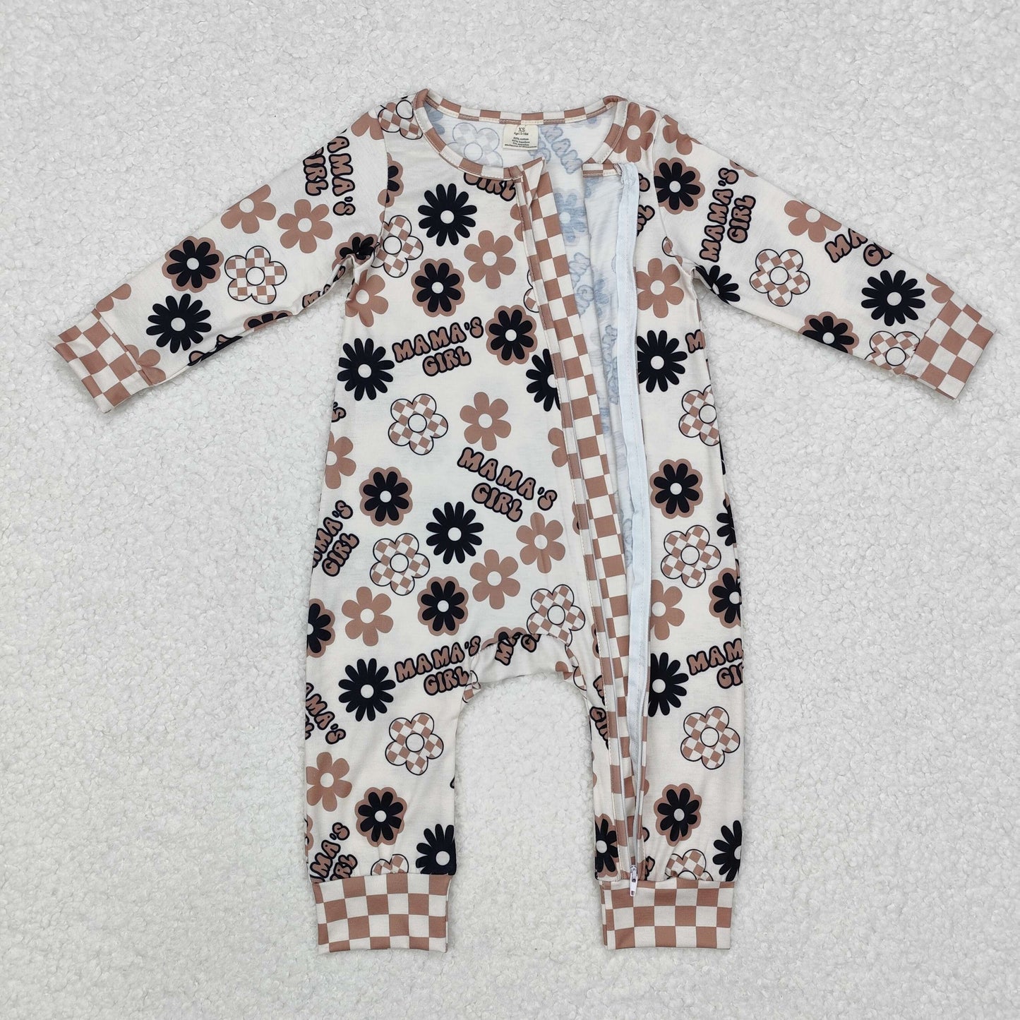 LR1951 Mama's girls floral plaid baby zipper romper