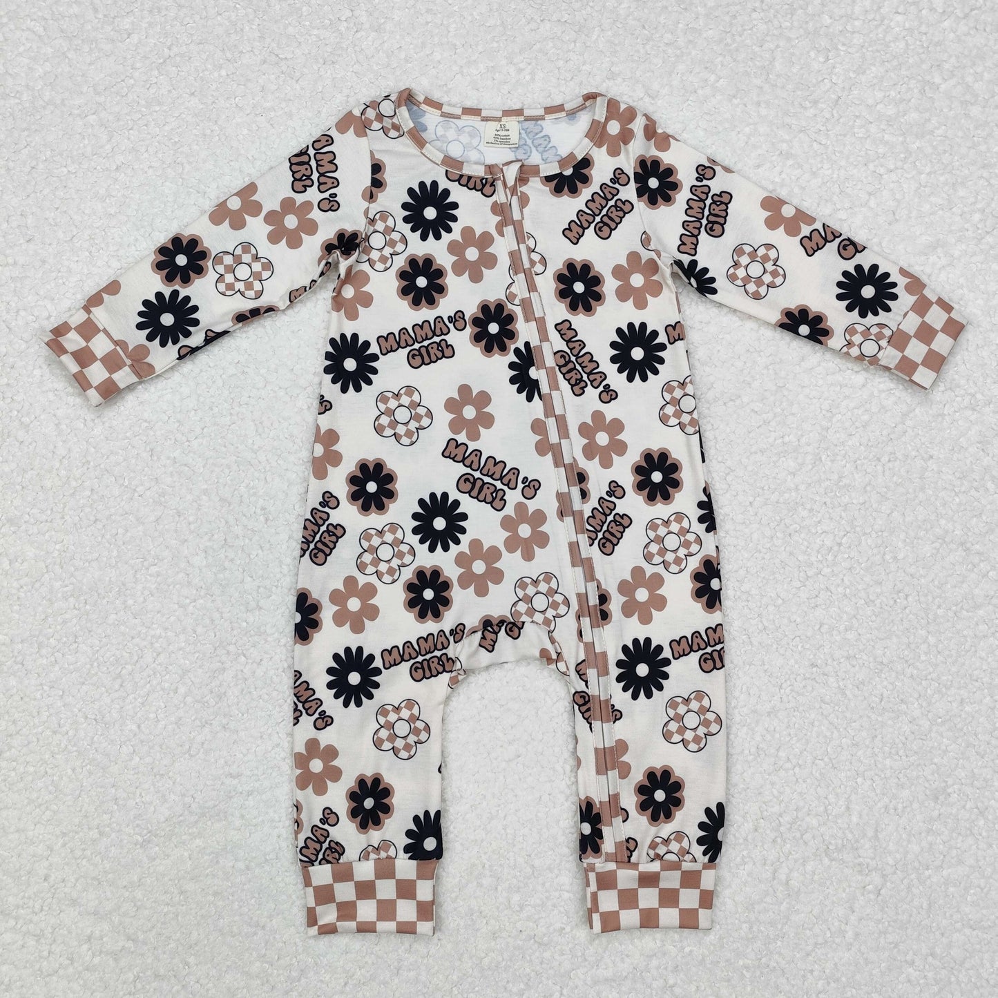 LR1951 Mama's girls floral plaid baby zipper romper