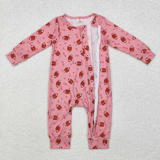 RTS Pink long sleeves football baby girls zipper romper