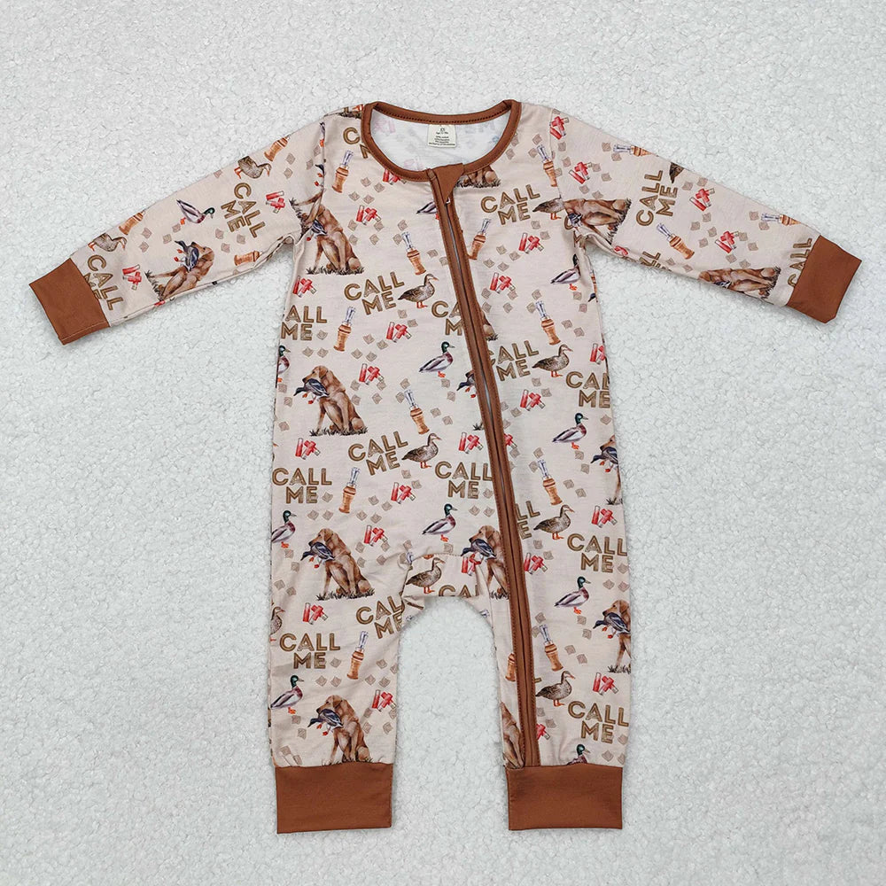 1.15 RTS Sibling Baby Infant Boys Hunting Season Duck Bamboo Zip Sleepers Rompers