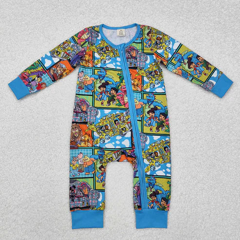 11.11 RTS Sibling Baby Boys Cartoon Kid Animals Bamboo Pant Pajamas Sets Zipper Footie Rompers