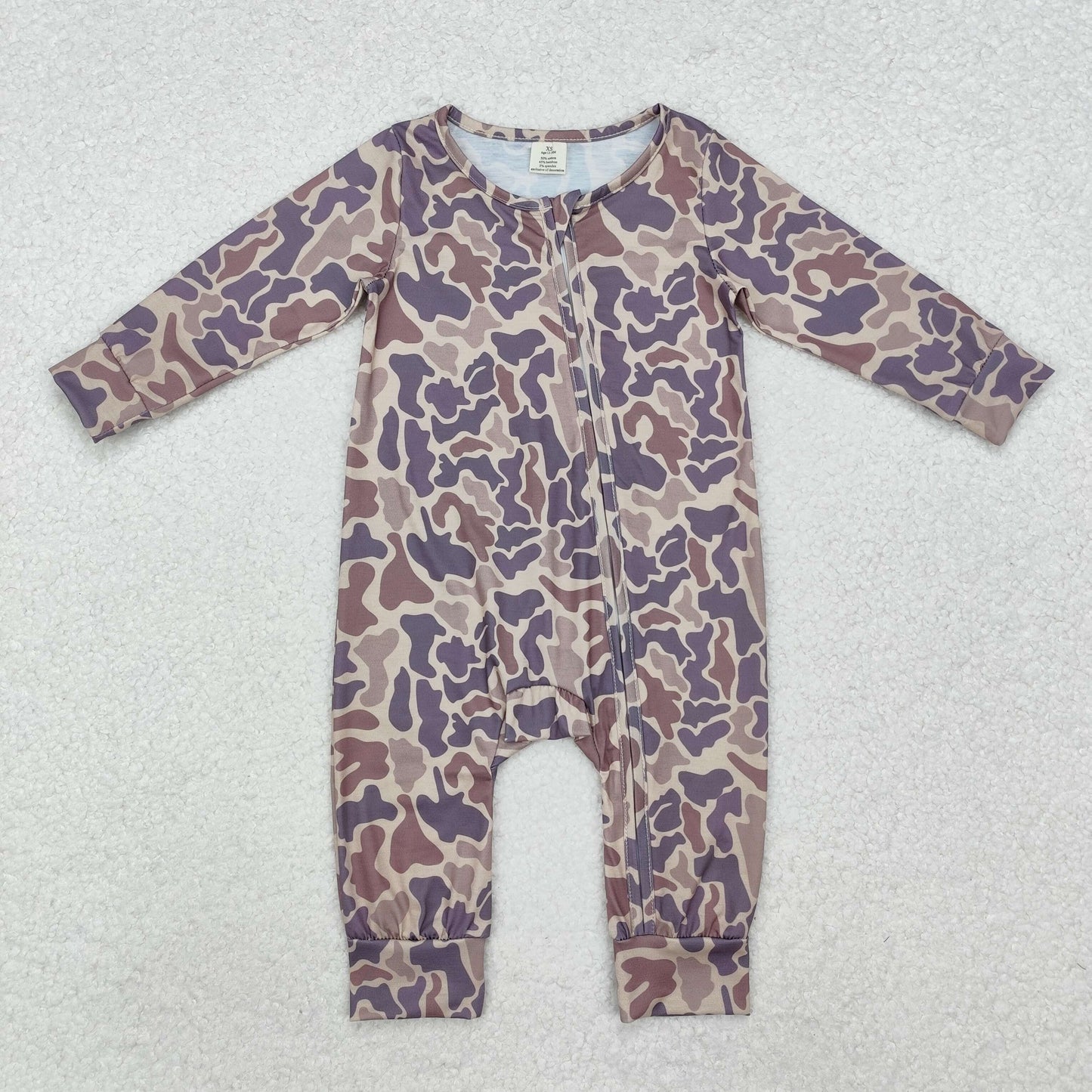 LR2050 Baby Infant Boys Grey Camo Long Sleeve Zip Rompers