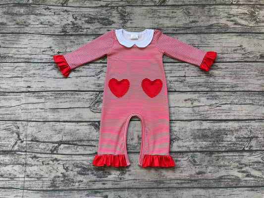 LR2113 Baby Infant Girls Valentines Red Stripes Hearts Rompers preorder