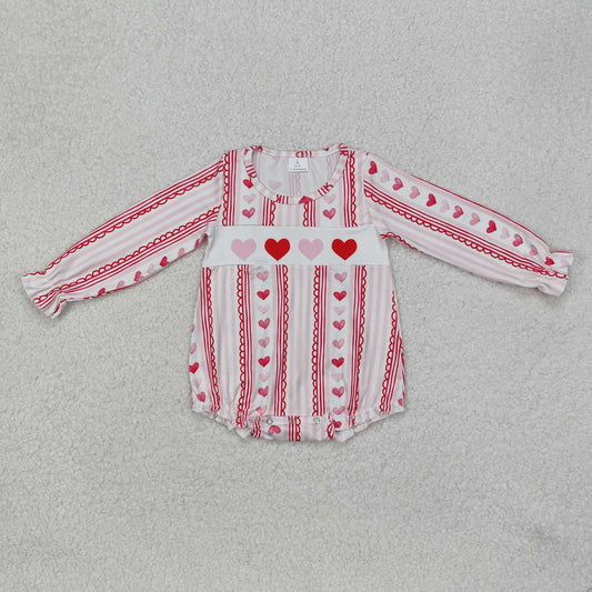 LR2134  Long sleeves stripe heart baby girls valentine's romper