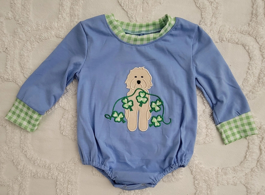 Baby Infant Boys St Patrick Dog Quatrefoil Rompers preorder LR2138