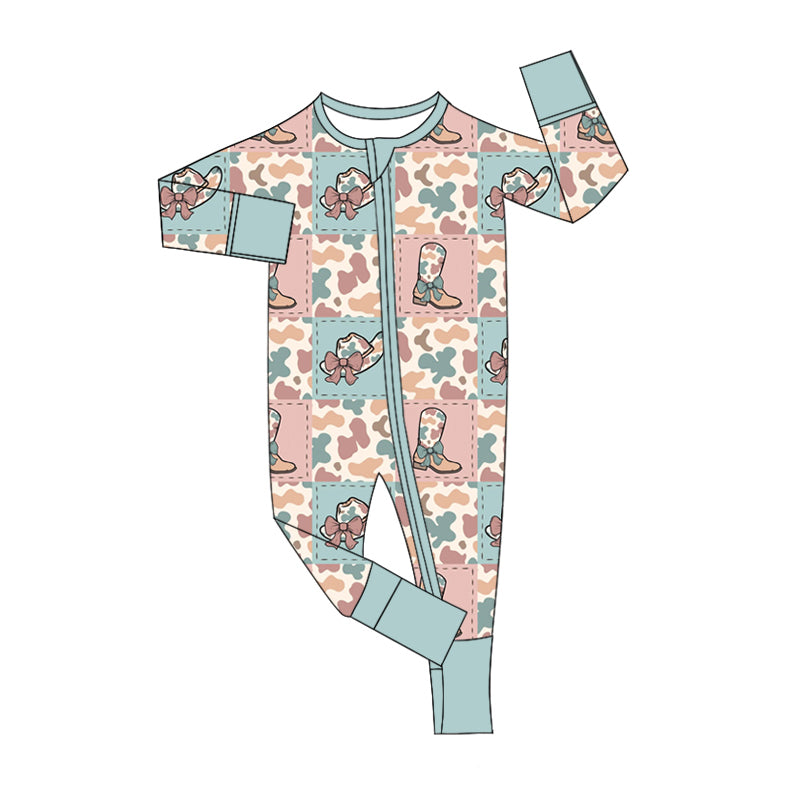 Baby Infant Girls Camo Hats Western Zip Rompers preorder LR2139