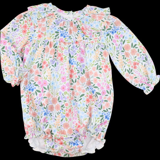 Baby Infant Girls Spring Orange Flowers Bummie Rompers preorder LR2140