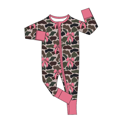 Baby Infant Girls Camouflage Bows Zip Rompers preorder LR2143
