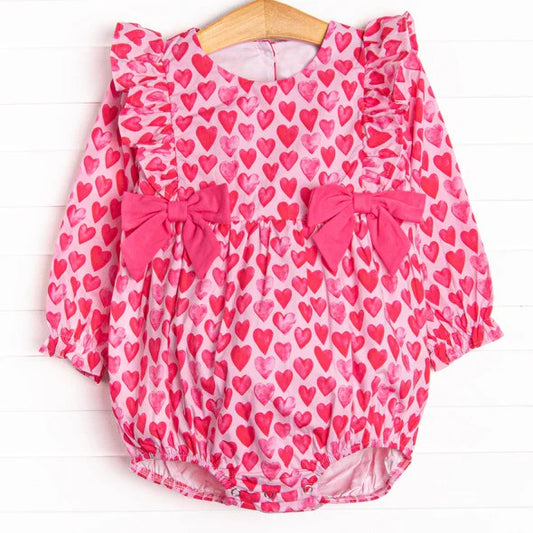 LR2146 Baby Infant Girls Pink Hearts Bows Valentines Rompers preorder