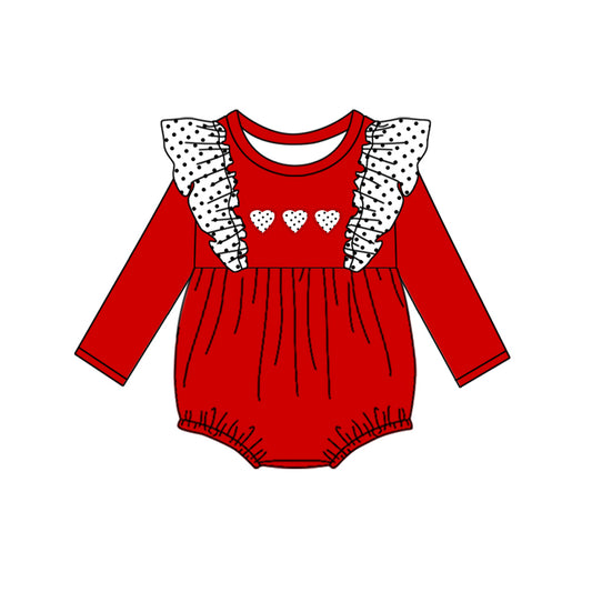 LR2147 Baby Infant Girls Valentines White Hearts Ruffle Rompers preorder