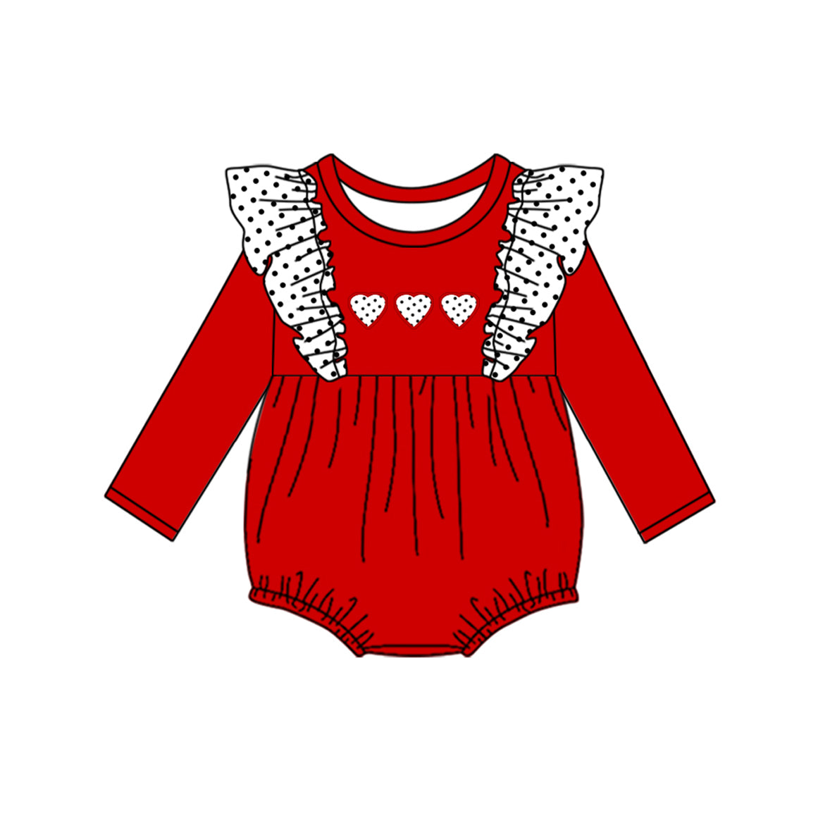 Baby Infant Girls Valentines White Hearts Ruffle Rompers -dress-long sets preorder