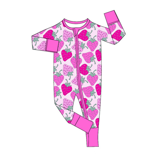 LR2148 Baby Infant Girls Pink Strawberry Zip Rompers preorder