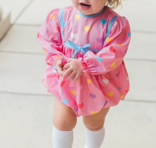 LR2151 Baby Infant Girls Pink Colorful Hearts Valentines Rompers preorder