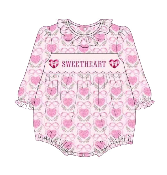 LR2152 Baby Infant Girls Pink Bows Sweetheart Rompers