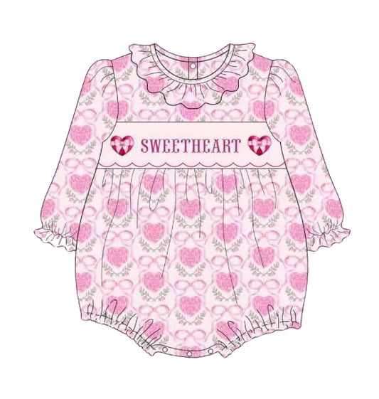 LR2152 Baby Infant Girls Pink Bows Sweetheart Rompers