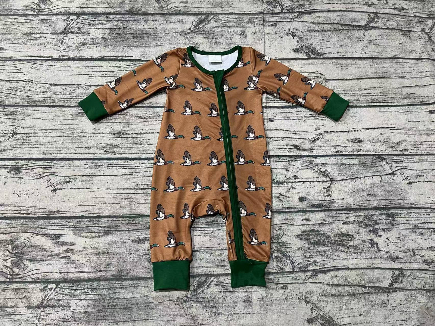 LR2154 Mallard Tan Green Zip Long Sleeve Bodysuit