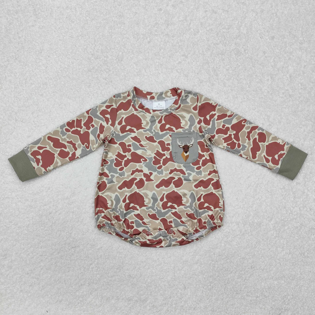 12.2 RTS Sibling Baby Boys Long Sleeve Pockets Ducks Deer Hunting Camo Rompers