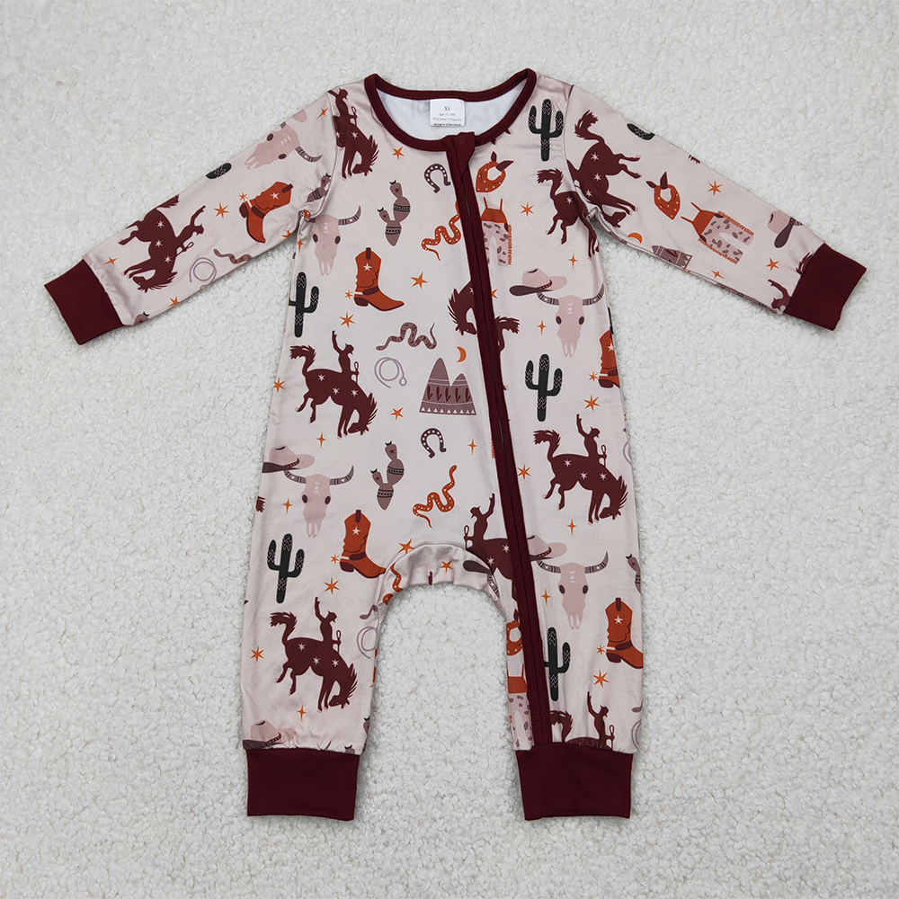 4.11 LR2188RTS NO MOQ Baby Boys Winter Rompers Cactus boots rodeo zipper baby kids western romper