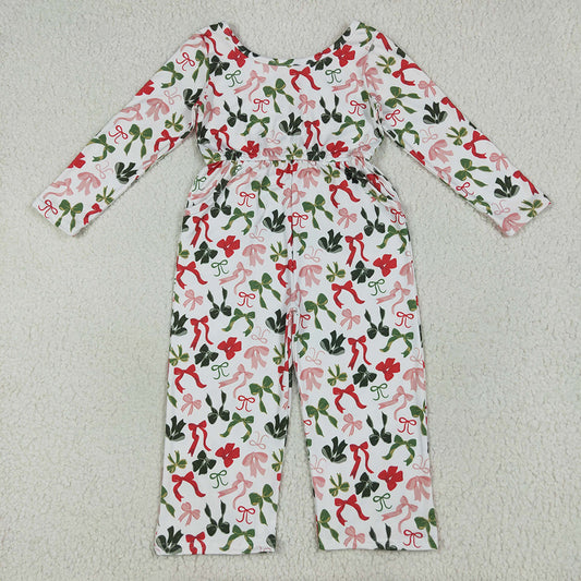 7.10 LR2192RTS NO MOQ Baby Girls Winter Jumpsuits Baby Girls Long Sleeves Colorful Bows Pockets Christmas Jumpsuits