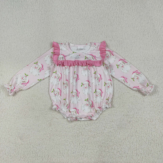RTS NO MOQ （In stock）LR2208 Baby Girls Winter Rompers Baby Girls Christmas Pink Santa Ruffle Rompers