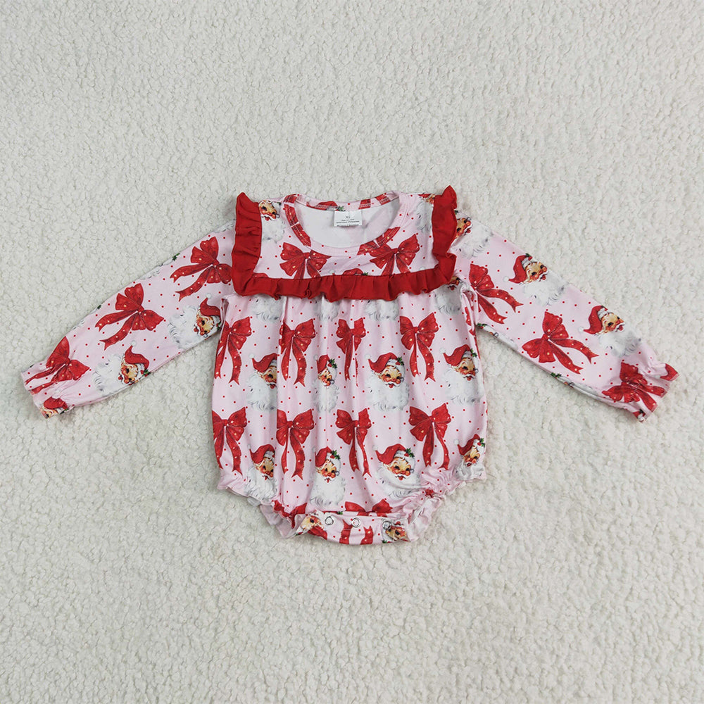 8.14 LR2210 RTS NO MOQ Baby Girls Winter Rompers Baby Girls Christmas Red Santa Bows Ruffle Rompers