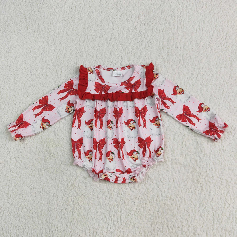 10.3 RTS Sibling Baby Girls Christmas Red Santa Bows Rompers Dresses Outfits