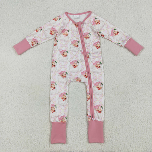 8.16  LR2224RTS NO MOQ Baby Girls Winter Rompers  Baby Girls Long Sleeves Pink Santa Plaid Zipper Rompers