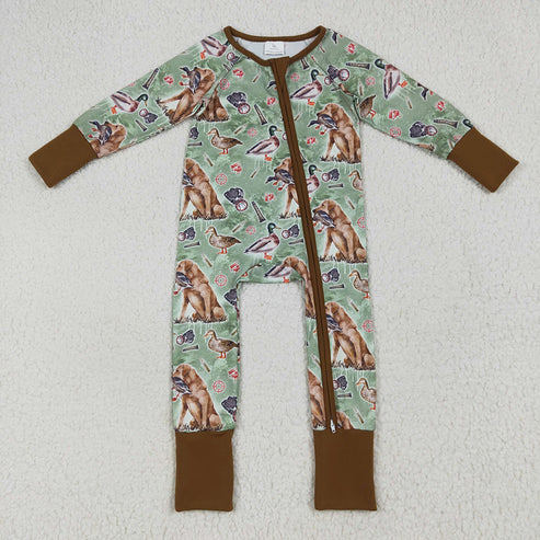 9.17 RTS Sibling Baby Boys Ducks Hunting Season Camo Southern Zipper Footie Rompers