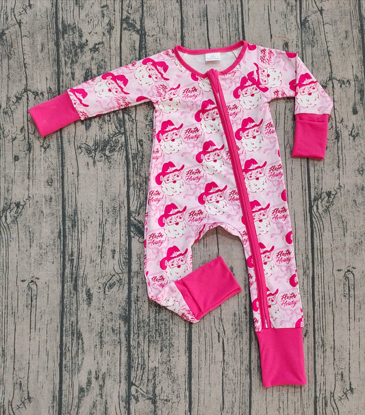 9.26 LR2243 Sample No Moq Baby Girls Pink Bows Santa Christmas Zipper Footie Rompers