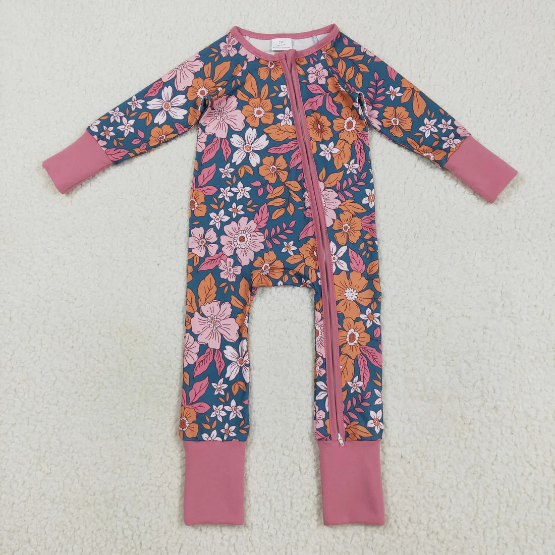 12.11 RTS Sibling Baby Girls Colorful Flowers Bows Two Way Zip Convertible Rompers