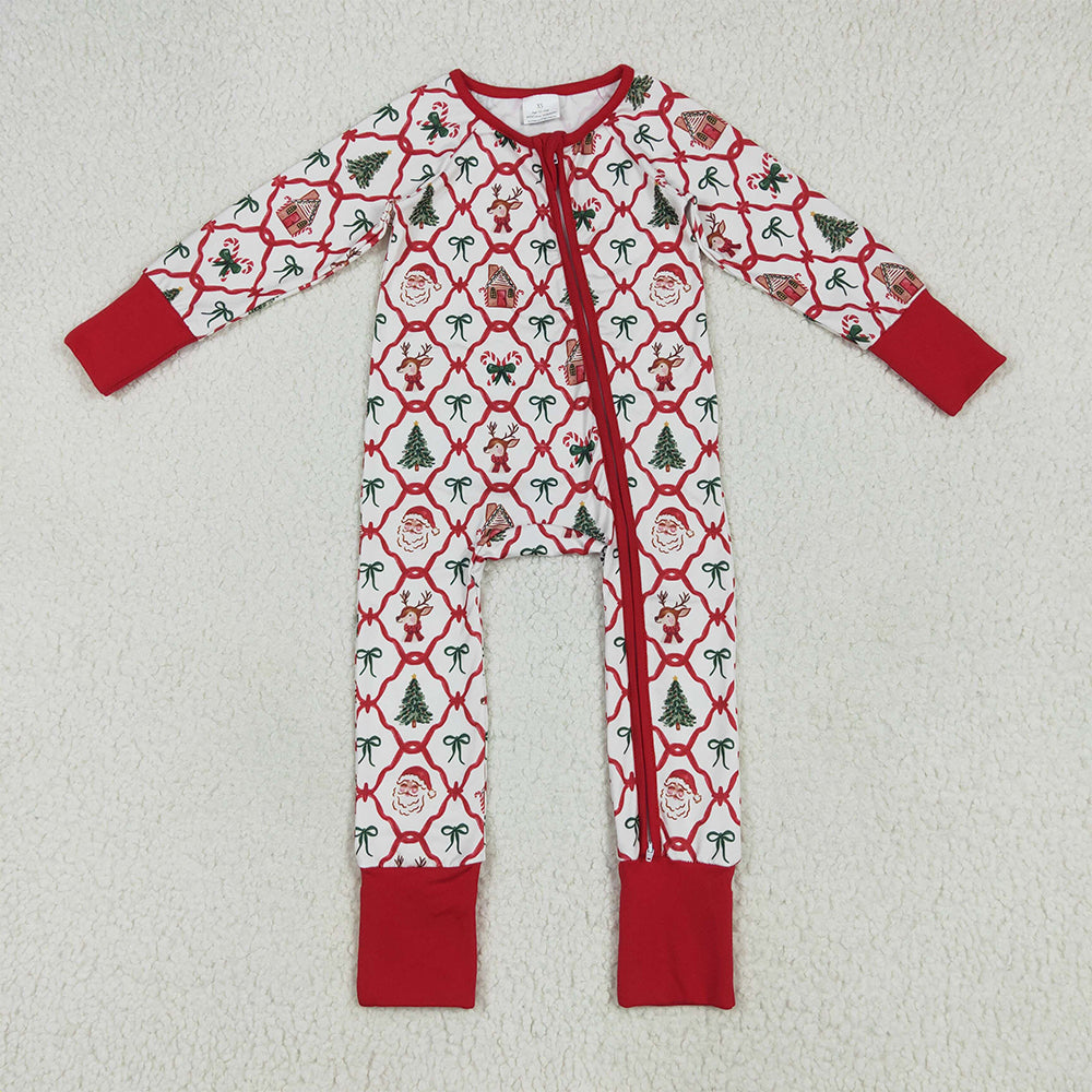 8.16 LR2248RTS NO MOQ Baby Girls Winter Rompers Baby Kids Long Sleeves Red Bows Plaid Trees Gingerbread Zipper Rompers