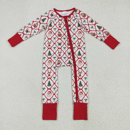 8.16 LR2248RTS NO MOQ Baby Girls Winter Rompers Baby Kids Long Sleeves Red Bows Plaid Trees Gingerbread Zipper Rompers