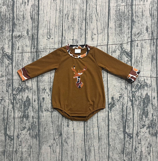 1.8 LR2260 Sample No Moq Embroidery Camo Deer Baby Boys Brown Hunting Rompers