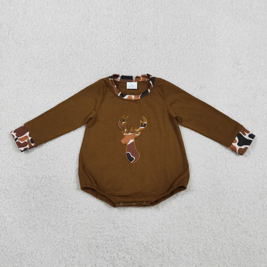 3.3 RST LR2260 Embroidery Camo Deer Baby Boys Brown Long Sleeve Hunting Rompers