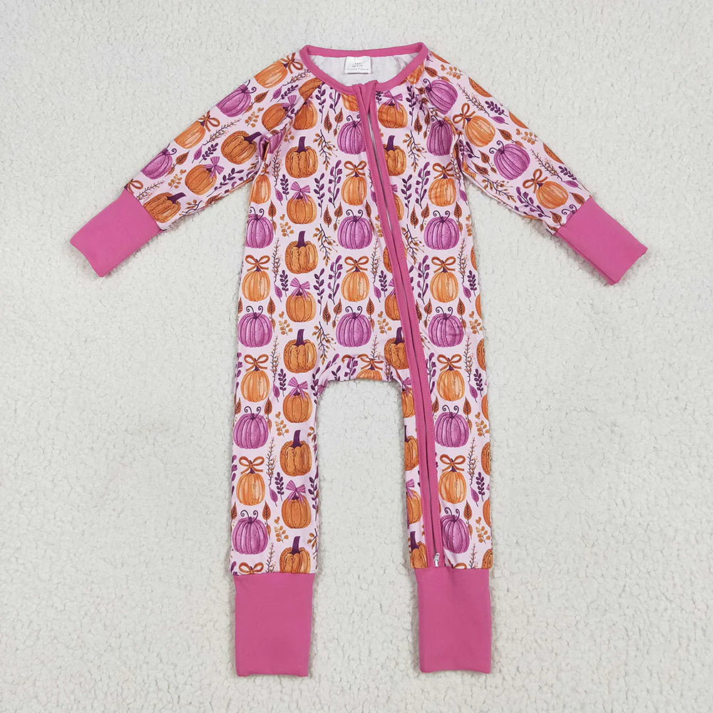 10.3 RTS Sibling Baby Girls Floral Pumpkins Rompers Pajamas Clothes Sets