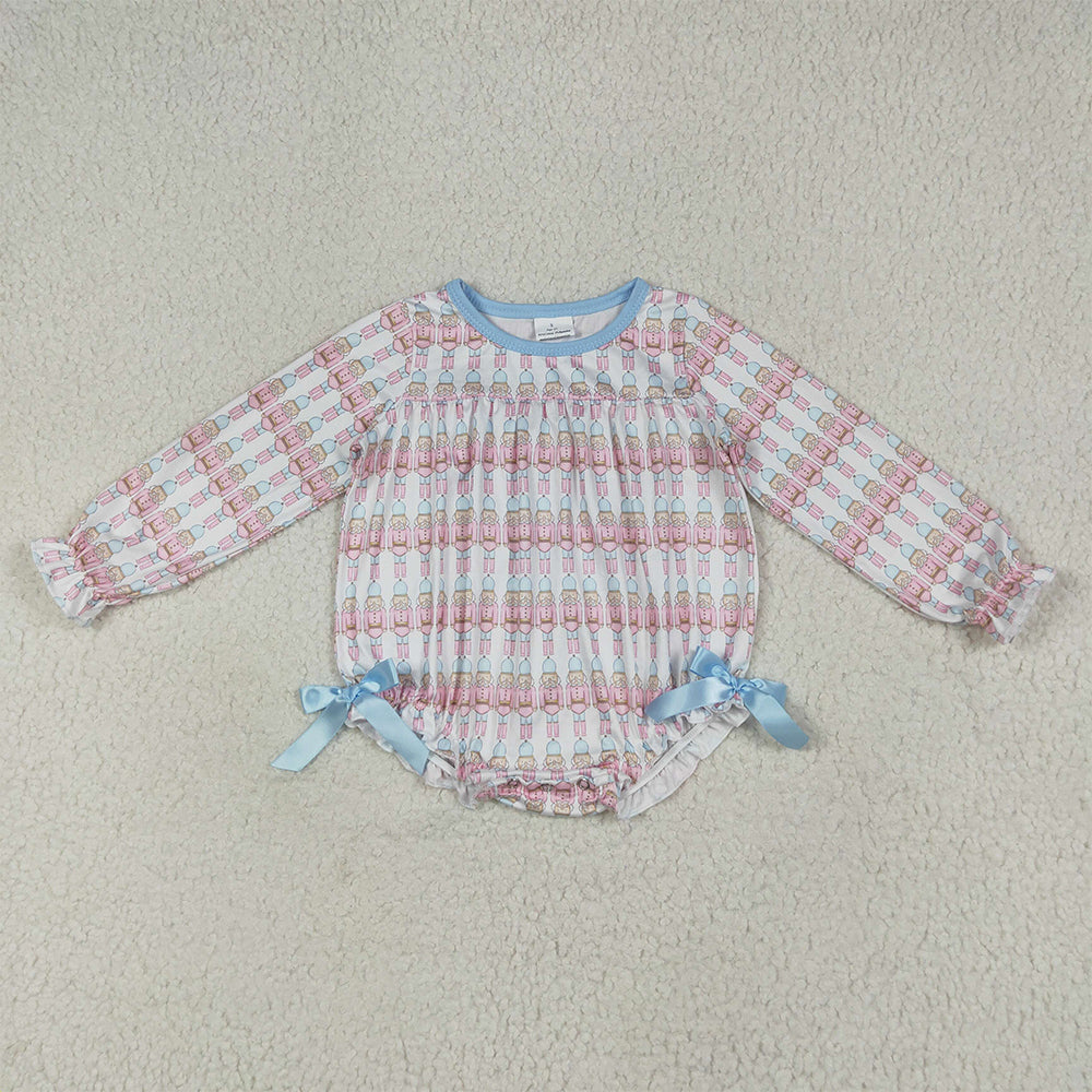 RTS NO MOQ （In stock）LR2298 Baby Girls Winter Rompers Baby Girls Christmas Soldiers Bows Ruffle Rompers
