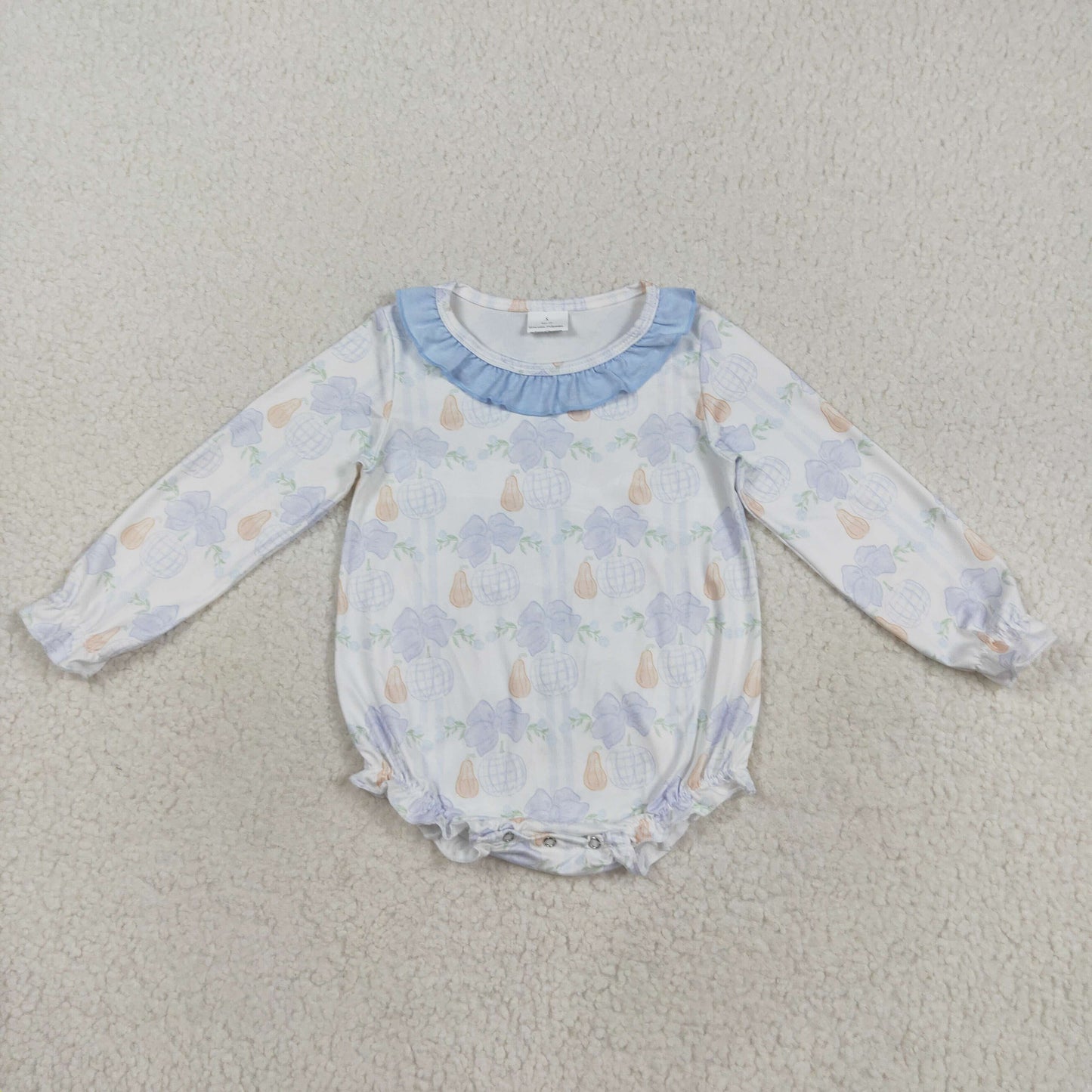 8.22 RTS NO MOQ （In stock）LR2312Baby Girls Winter Rompers Baby Girls Long Sleeves Pumpkin Floral Plaid Ruffle Rompers