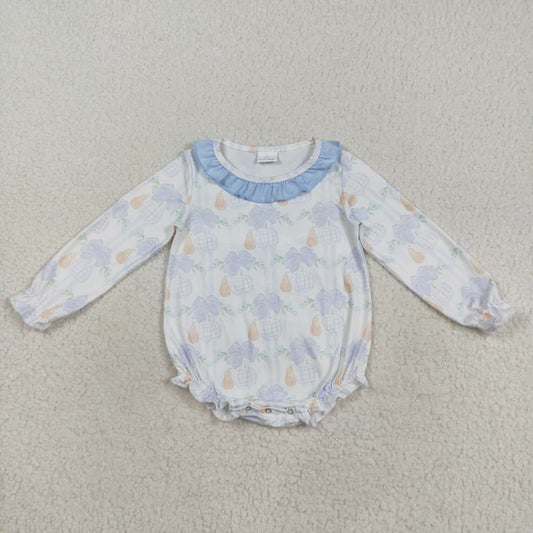 8.22 RTS NO MOQ （In stock）LR2312Baby Girls Winter Rompers Baby Girls Long Sleeves Pumpkin Floral Plaid Ruffle Rompers