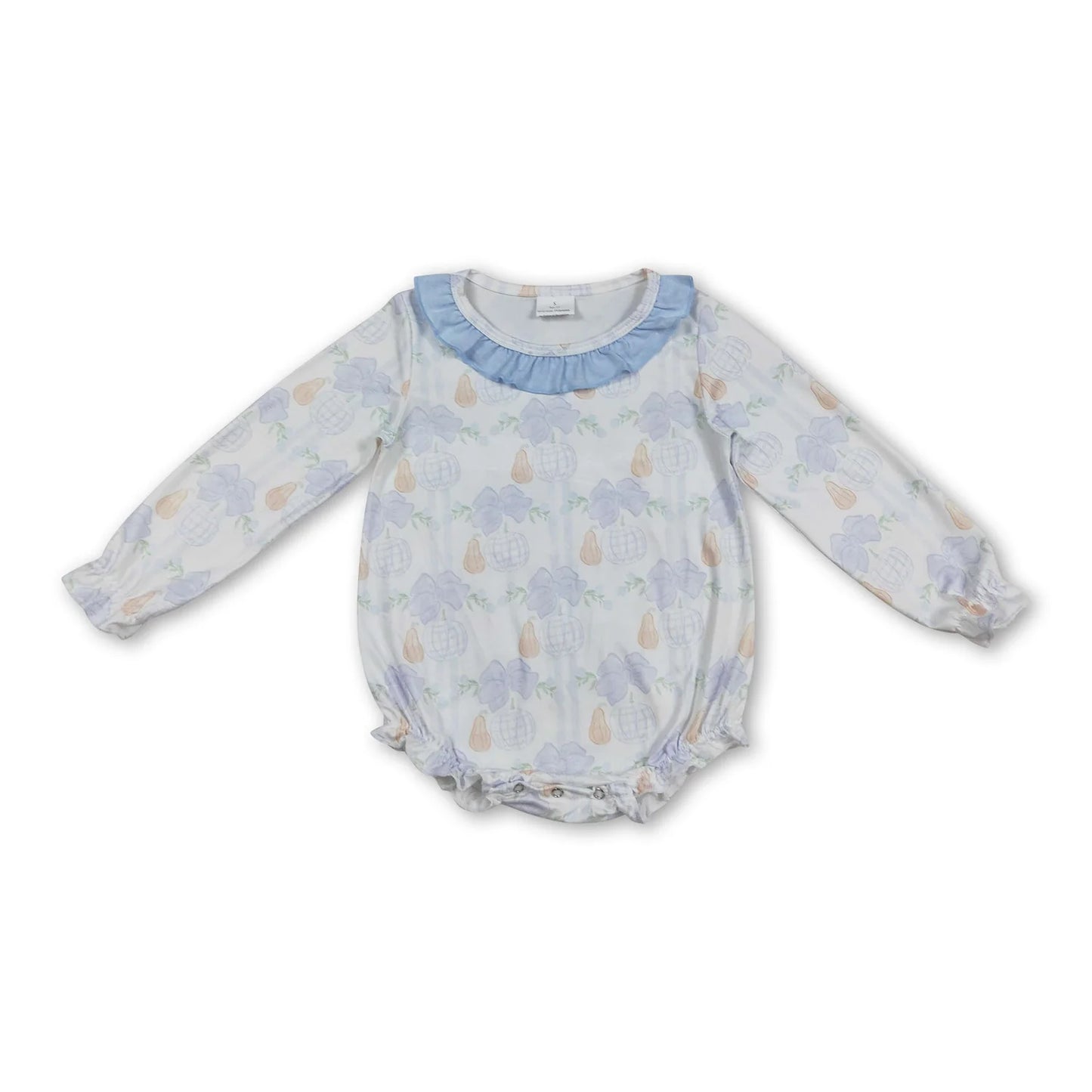 9.30 RTS Sibling Baby Girls Blue Pumpkins Flowers Fall Rompers Dresses